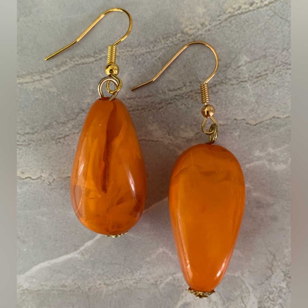 Vibrant Orange Lucite Irregular Oval Earrings